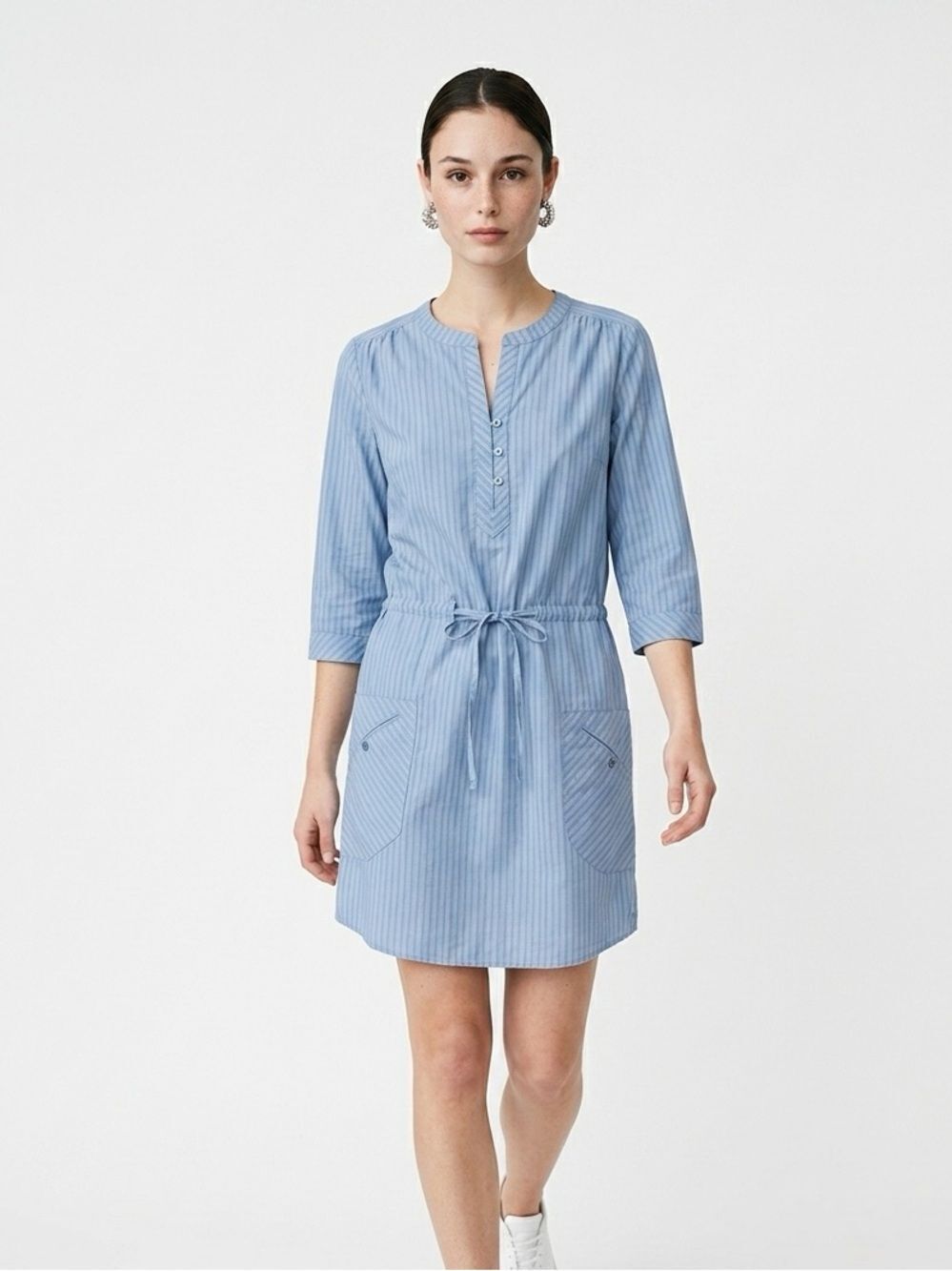 PATAGONIA | Sun Shelter Blue Stripe Dress with Drawstring Waist Women’s Size 8